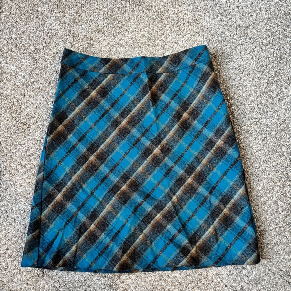 American Eagle Y2K Vintage Teal and Black Plaid A-Line Wool Skirt